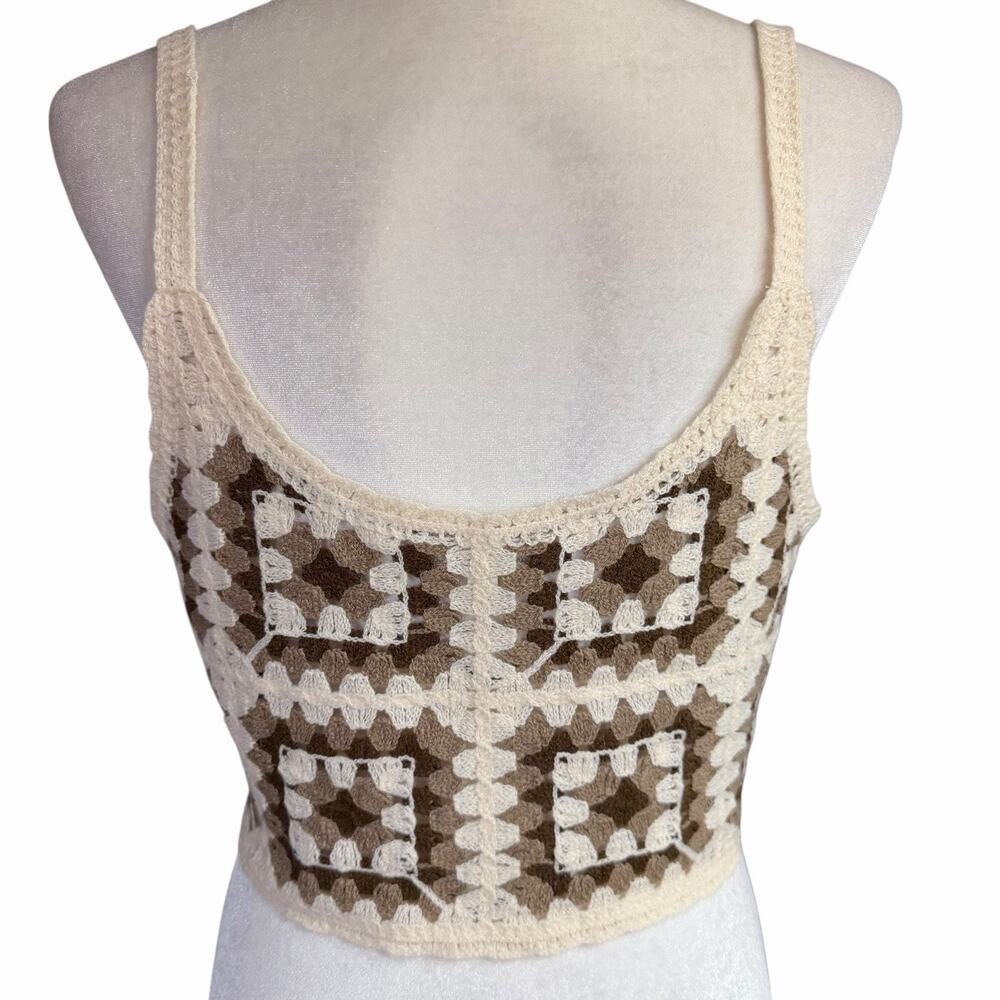 Rebellion Again Crochet Knit Cropped Tank Boho Hippie Size Large Bohemian - Picture 3 of 9